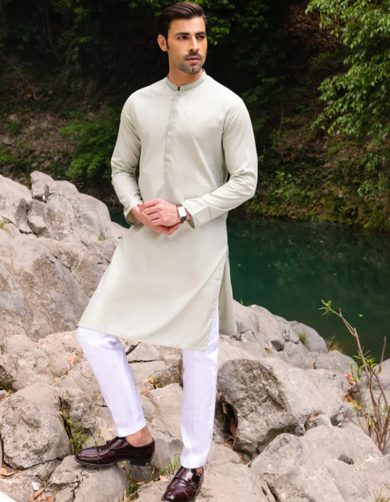 Junaid Jamshed Green Sage Kurta Pants