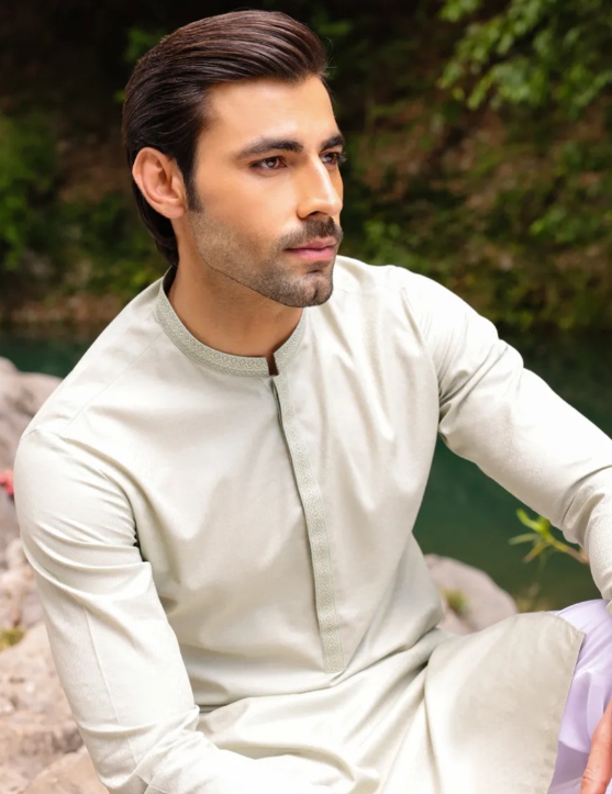 Junaid Jamshed Green Sage Kurta Pants