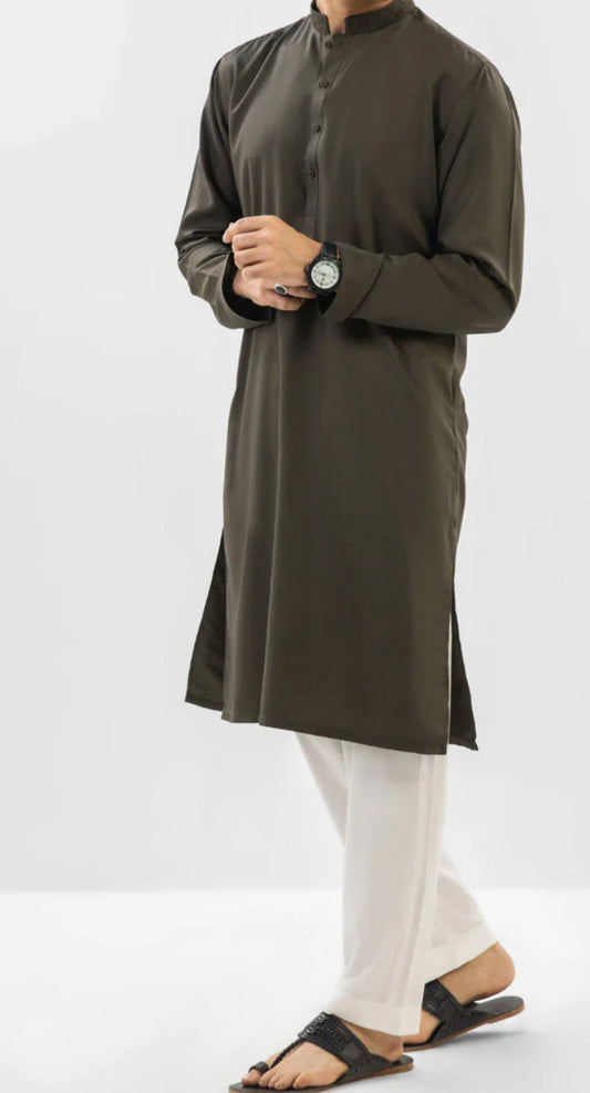 Al Karam Brown Embroidered Kurta