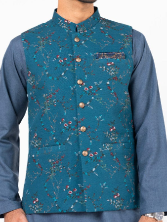 Blue Jacquard Waist Coat