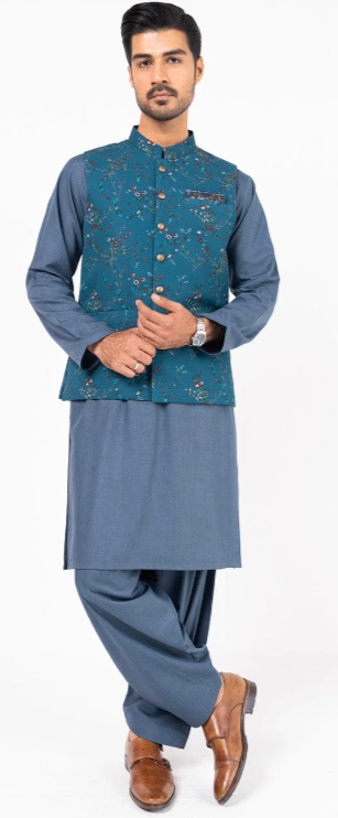 Blue Jacquard Waist Coat