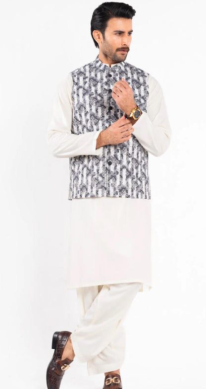 Black White Pattern Waist Coat